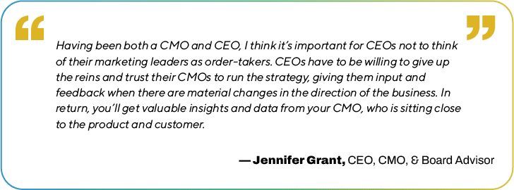 Quote by Jennifer Grant, CEO of Appify — Having been both a CMO and CEO...